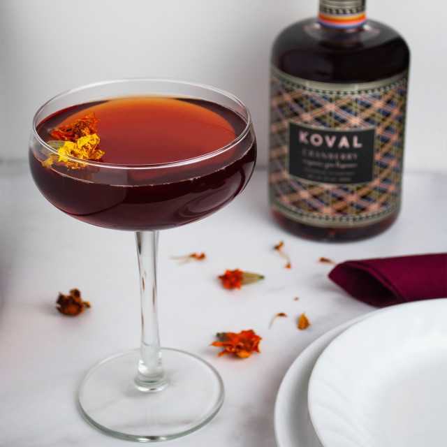 Koval Organic Cranberry Gin Liqueur, 500ml with cocktail