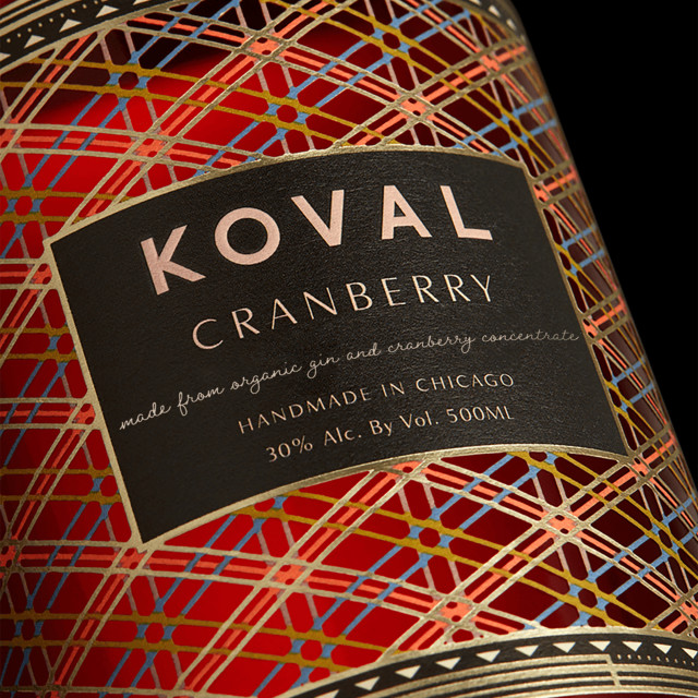 Koval Organic Cranberry Gin Liqueur, 500ml label close up