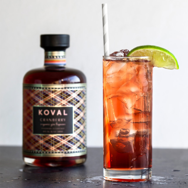Koval Organic Cranberry Gin Liqueur, 500ml with cocktail