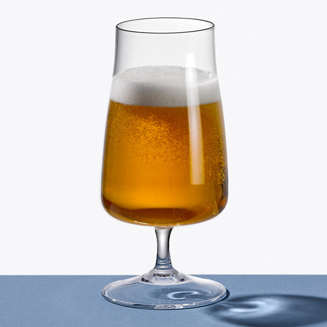 Crystalex Alex Lead-Free Crystal Beer Stem Glasses, Set of 6 on the table with beer