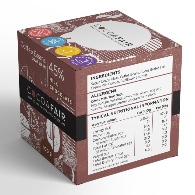 Cocoafair Coffee Beans in 45% Milk Chocolate angle