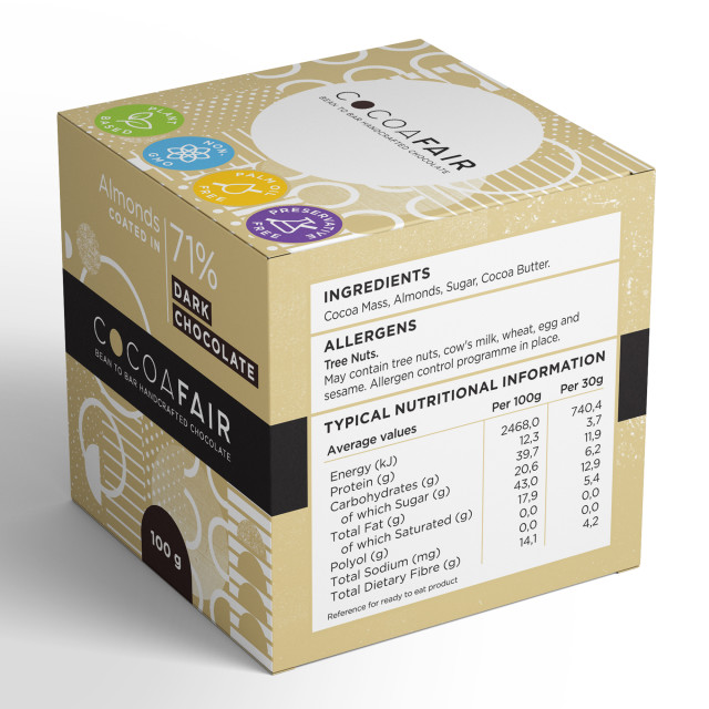 Cocoafair Almonds in 71% Dark Chocolate angle