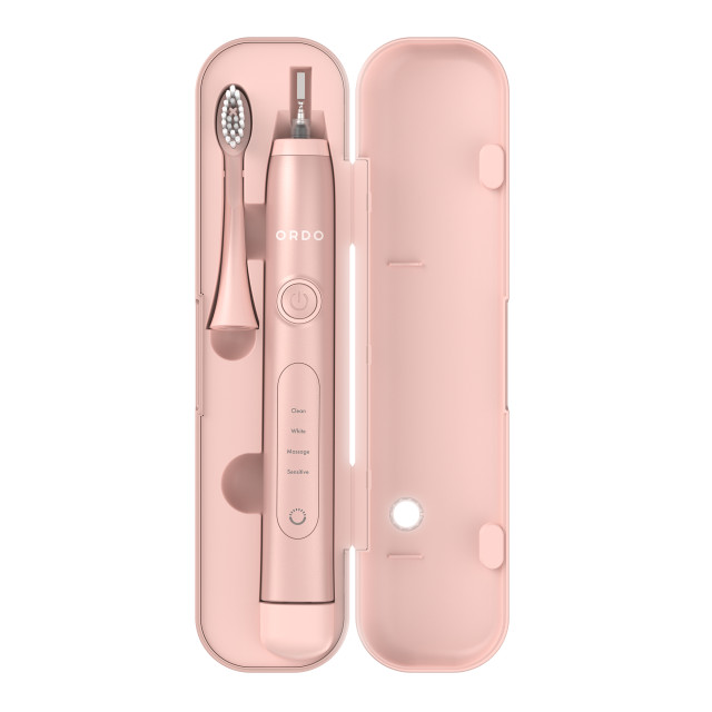 Ordo Sonic Plus Toothbrush & Charging Travel Case - Rose Gold showing the product at an angle