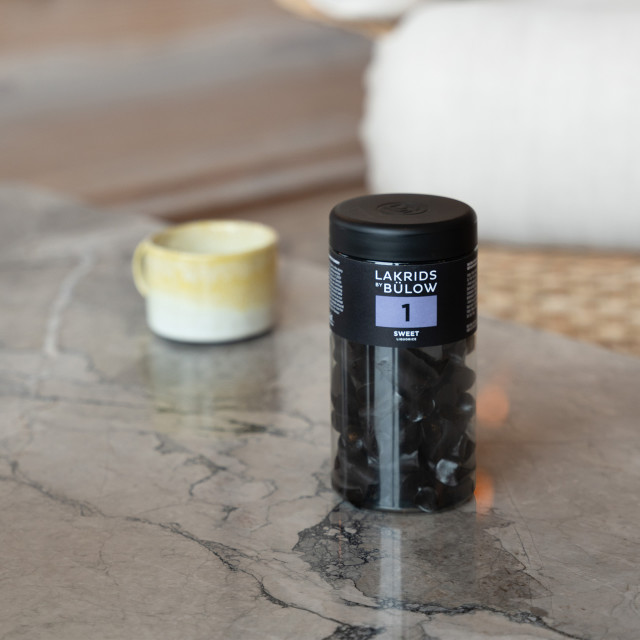 Lakrids by Bulow Regular Sweet Liquorice, 360g on the table