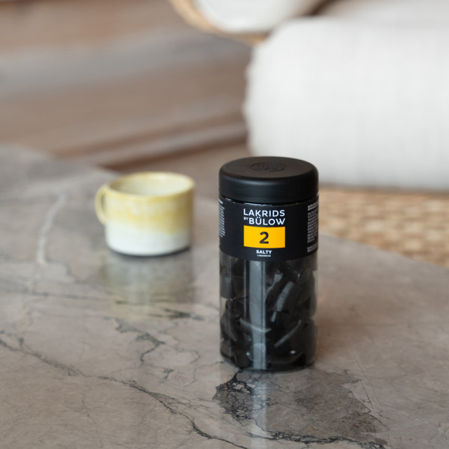 Lakrids by Bulow Regular Salty Liquorice, 360g on the table
