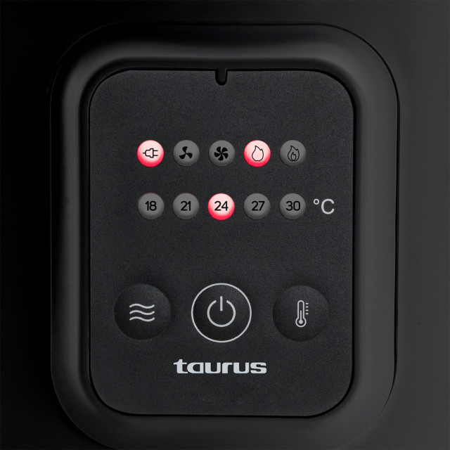 Taurus Tropicano Jet Hot & Cool Fan Heater, 2000W close up of the dials panel