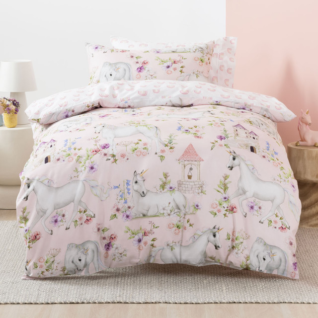 Linen House Unicorn Blossom Duvet Cover Set - Single