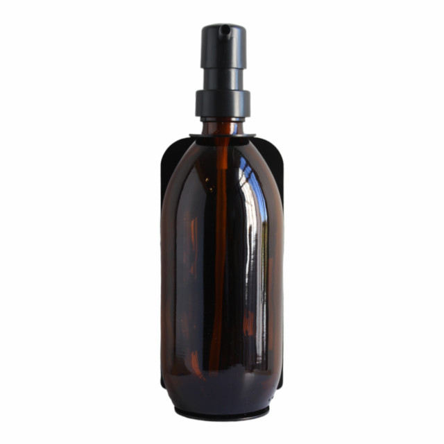 Joon Matte Black Adjustable Dispenser with Amber Bottle - Single angle