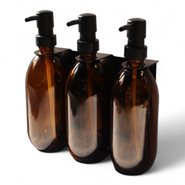 Joon Matte Black Adjustable Dispenser with Amber Bottle - Triple