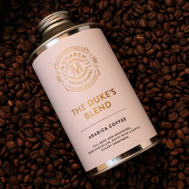 Monarch Coffee Cartel Duke's Blend Coffee Beans, 250g - Gunpowder Tin with coffee beans