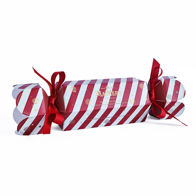 Ma Mere Confections Chocolate Coated Almond Nougat in Festive Red & Cream Cracker, 200g