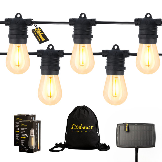 Litehouse Traditional Solar LED Festoon Outdoor Bulb String Lights, 15m detail