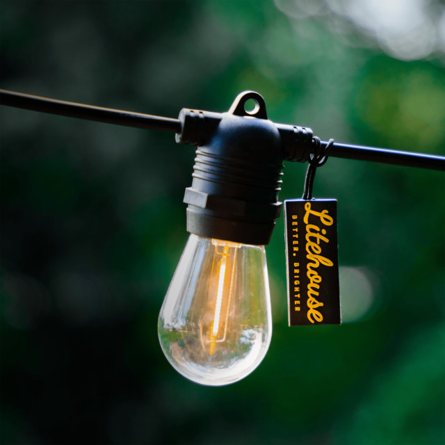 Litehouse Traditional Solar LED Festoon Outdoor Bulb String Lights, 15m lit outdoor