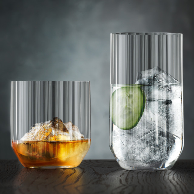 Spiegelau Linear Crystal Whiskey Tumblers, Set of 4 with a long drink glass