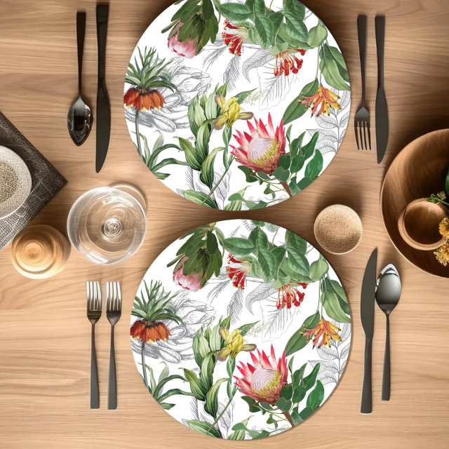 Simply Placemats Protea Paper Place Mat, Pack of 24 on the table
