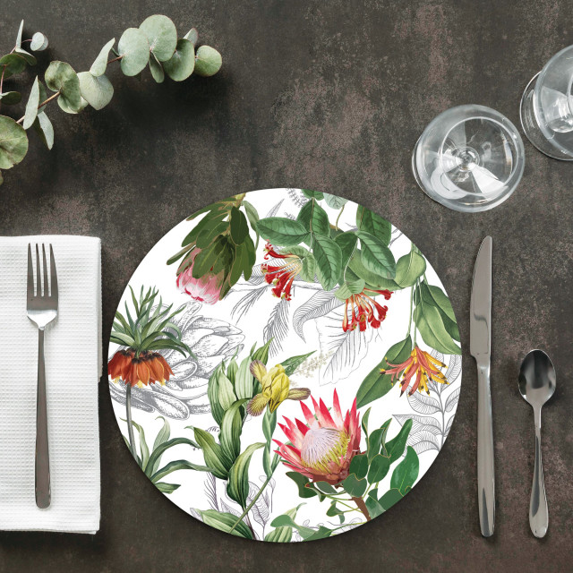Simply Placemats Protea Paper Place Mat, Pack of 24 on the table