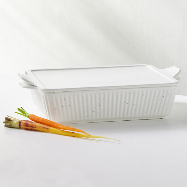 Maxwell & Williams Speckle Rectangular Dish with Tray Lid - 28cm x 20cm on the table