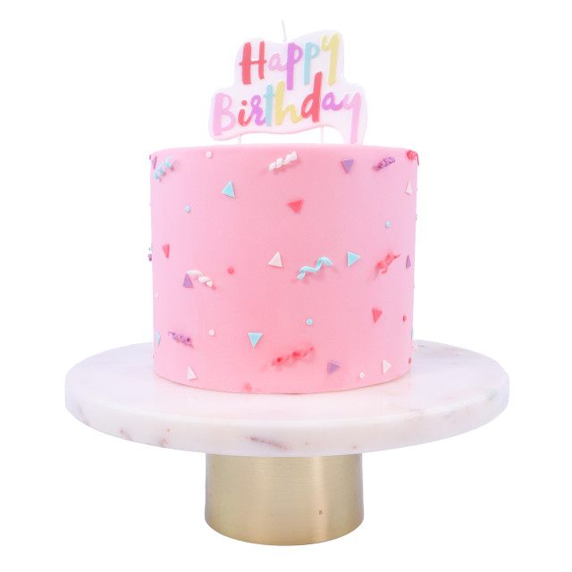 PME Multicolour Happy Birthday Candle - Pink detail on a cake