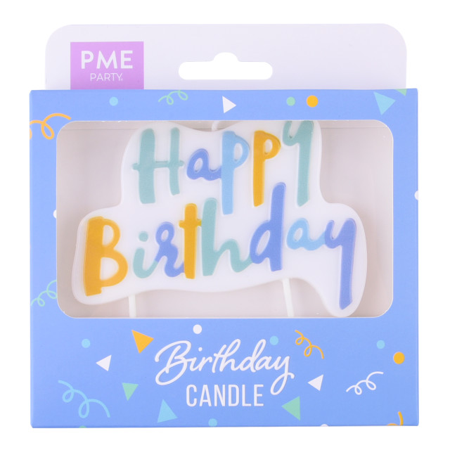 PME Multicolour Happy Birthday Candle - Blue packaging