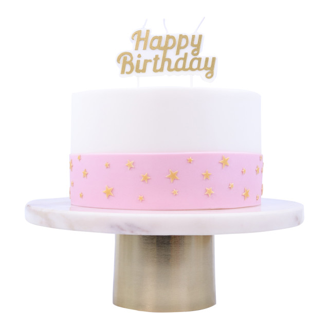 PME Happy Birthday Candle - Gold detail on a cake