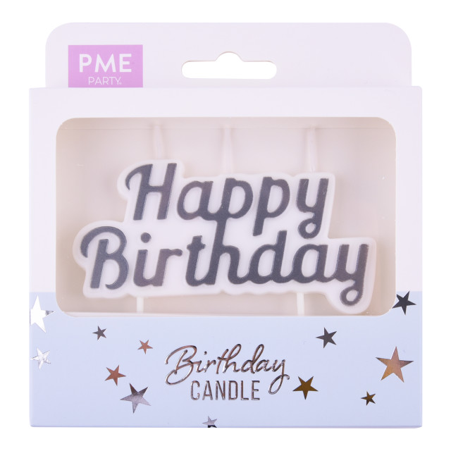 PME Happy Birthday Candle - Silver packaging