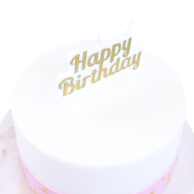PME Happy Birthday Candle - Gold detail on a cake