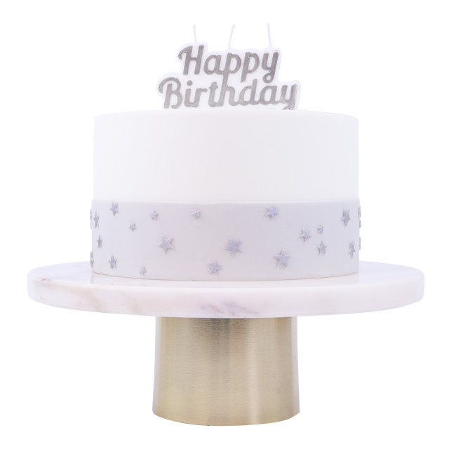 PME Happy Birthday Candle - Silver detail on a cake