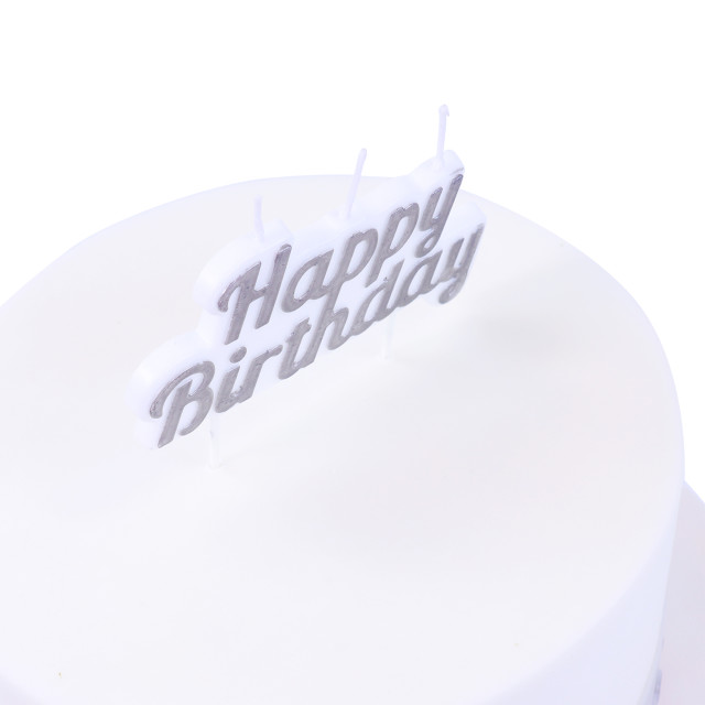 PME Happy Birthday Candle - Silver detail on a cake