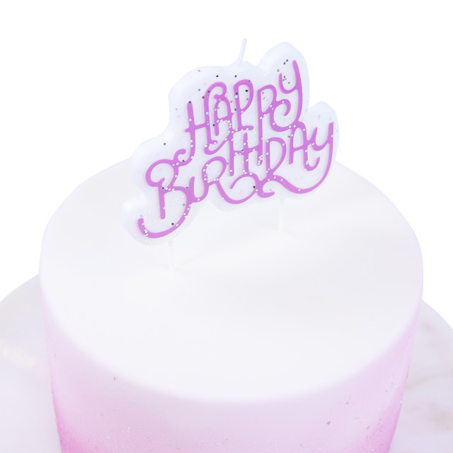 PME Happy Birthday Sparkly Candle - Pink detail on a cake
