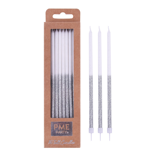 PME Glitter Candles, Pack of 16 - Silver