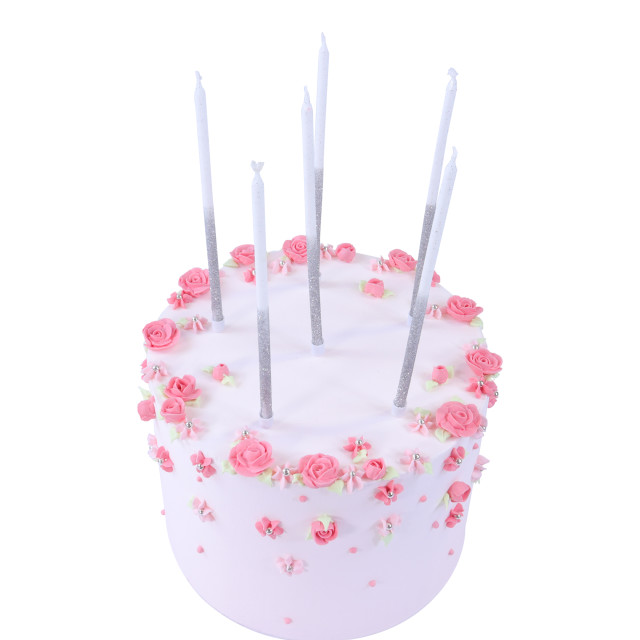 PME Glitter Candles, Pack of 16 - Silver detail on a cake