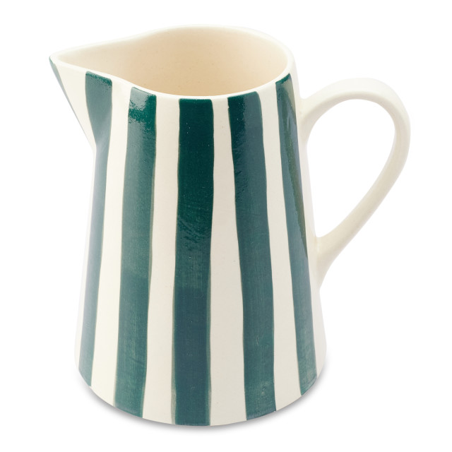 Humble & Mash Green Striped Ceramic Jug, 1.5L photographed at an angle
