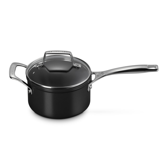 Le Creuset Essential Non-Stick Ceramic Saucepan with Glass Lid - 16cm angle