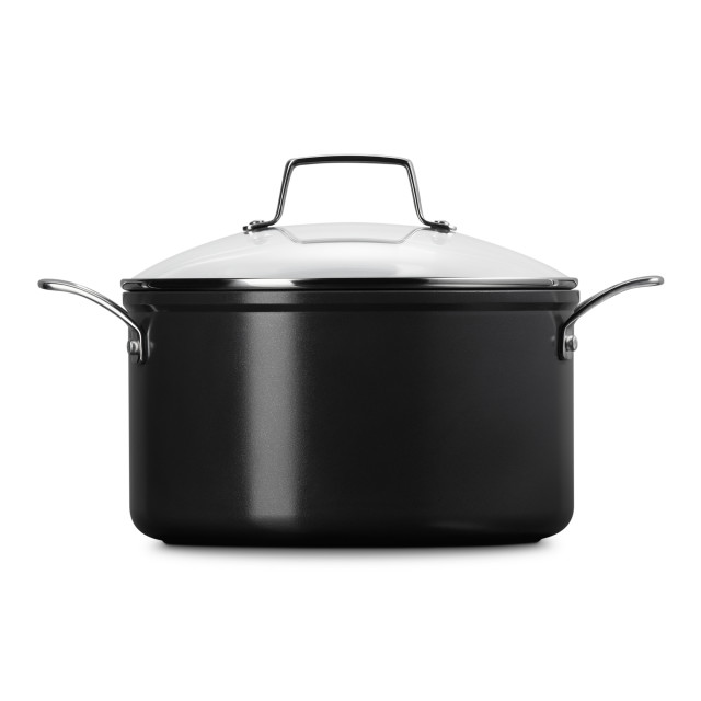 Le Creuset Essential Non-Stick Ceramic Stockpot with Glass Lid, 24cm angle