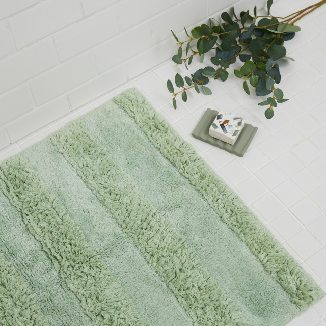 Thread Office Highlow Stripe Bath Mat, 60cm x 140cm - Sage
