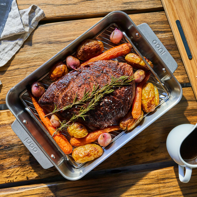Ooni Roasting Pan - Large with food on the table