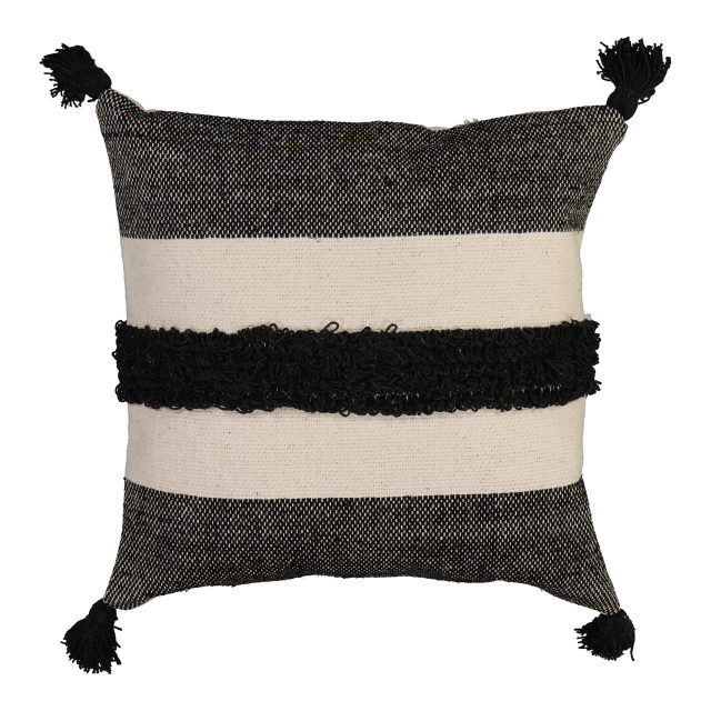 Amelia Jackson Black on Natural Scatter Cushion Cover with Tassels, 50cm x 50cm