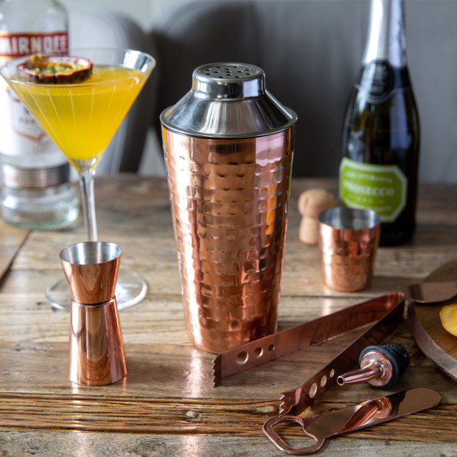 KitchenCraft BarCraft Copper Finish Cocktail Making Set, 7-Piece with a cocktail glass