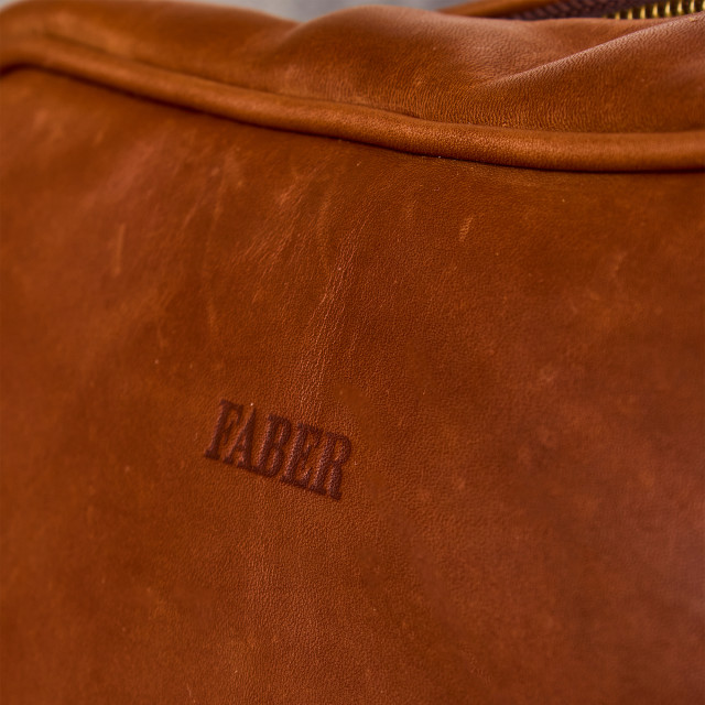 Leather shaving bag close up