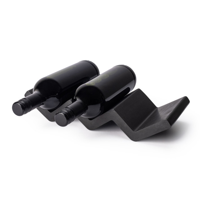 Alkaline Zigzag Wine Rack - Black with two wine bottles