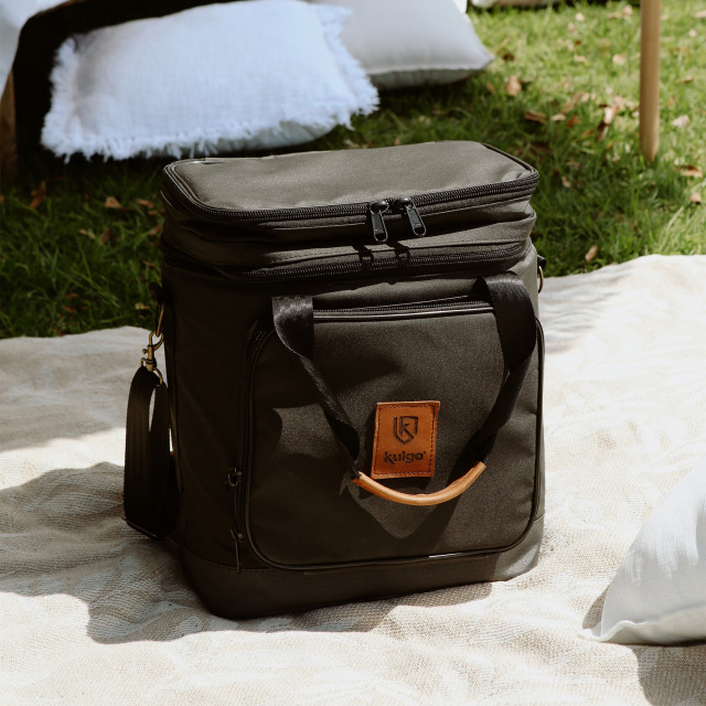 Kulgo Black Picnic Cooler on a picnic blanket