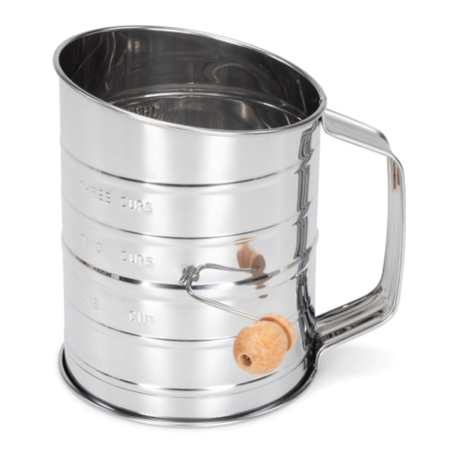 Patisse Stainless Steel Flour Sifter with Rotary Handle angle