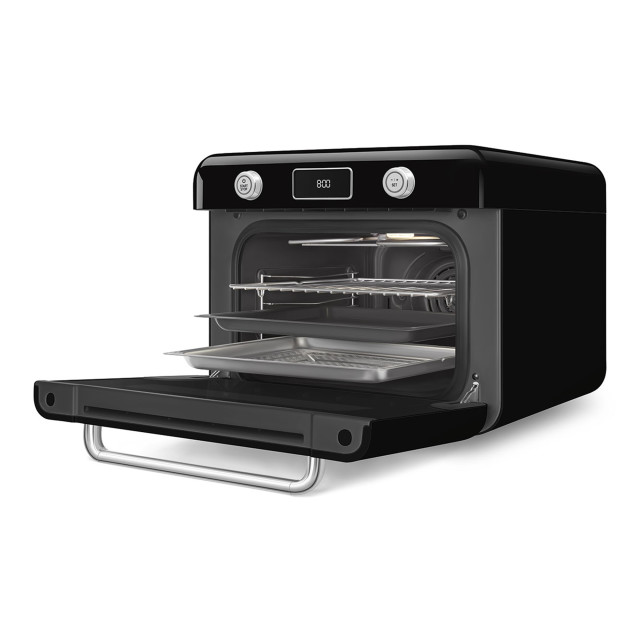 Smeg Retro Countertop Steam Oven - Glossy Black angle
