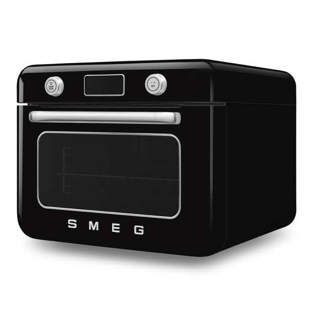 Smeg Retro Countertop Steam Oven - Glossy Black angle