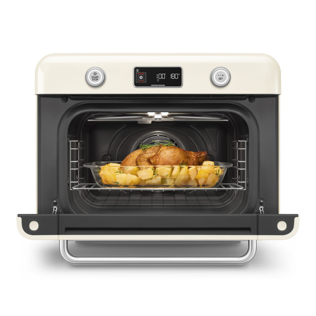 Smeg Retro Countertop Steam Oven - Vintage Cream angle