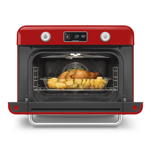 Smeg Retro Countertop Steam Oven - Fiery Red angle