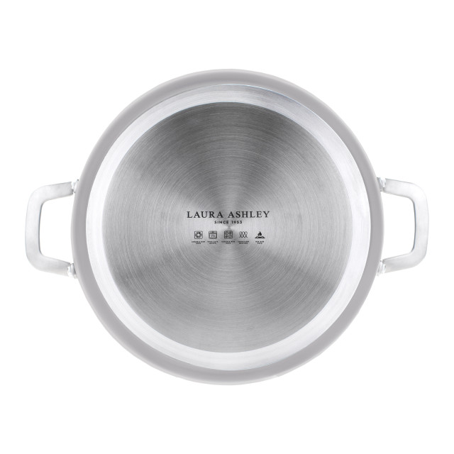 Laura Ashley Non-Stick Casserole Pot With Glass Lid, 28cm - Dark Dove Grey angle