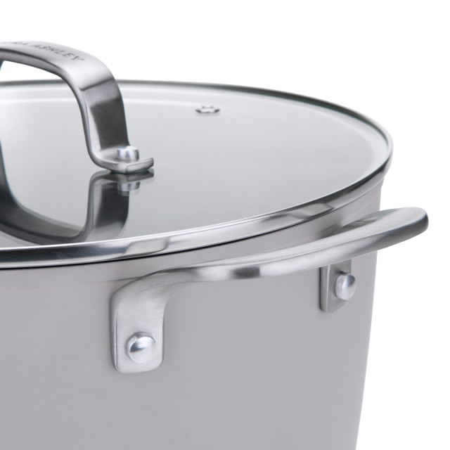 Laura Ashley Non-Stick Casserole Pot With Glass Lid, 28cm - Dark Dove Grey detail