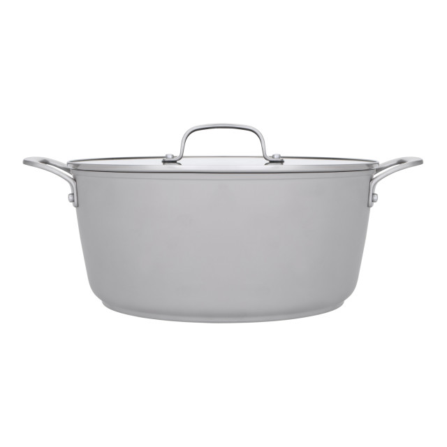 Laura Ashley Non-Stick Casserole Pot With Glass Lid, 28cm - Dark Dove Grey angle
