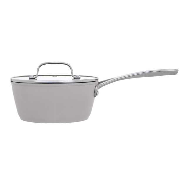 Laura Ashley Non-Stick Saucepan with Glass Lid, 16cm - Dark Dove Grey angle